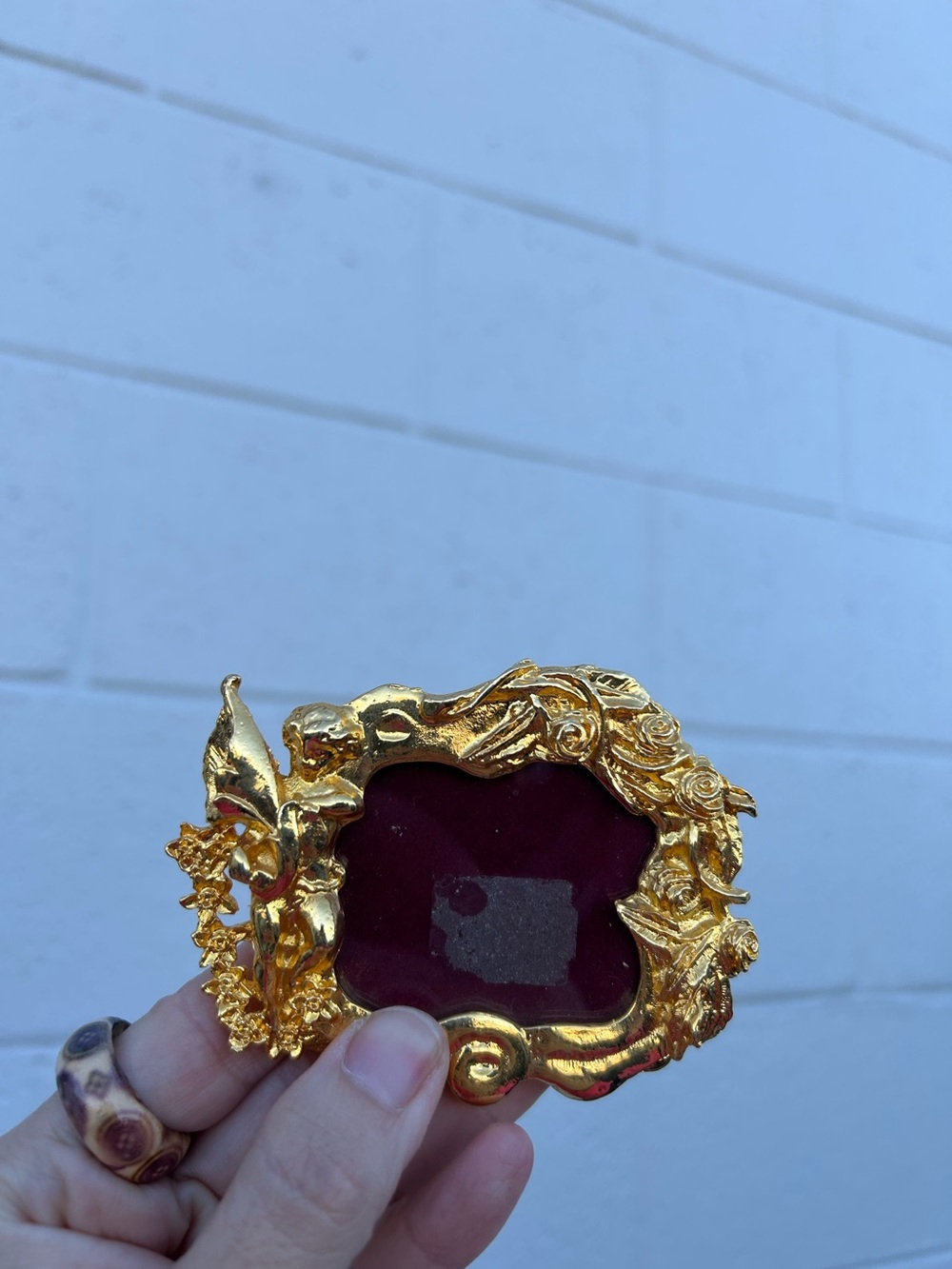 Vintage Gold Ornate Mini Frame with Burgundy Velvet Insert